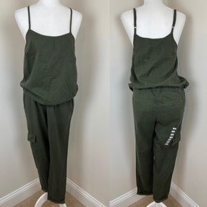 Motherhood Maternity Army Green Cargo Jumpsuit NWT